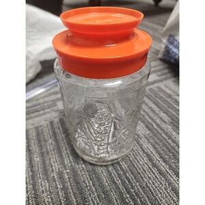 Vintage Anchor Hocking Tang Glass Jar Canister Orange Lid Lighthouse Storage Jar
